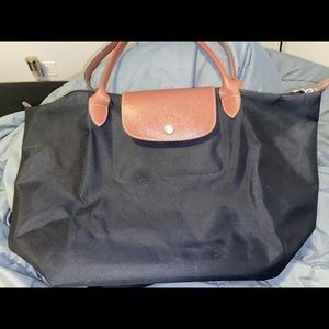 Long champ black large tote bag